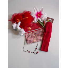 Lot foulard rouge et blanc, bandeau rouge et bijou fantaisie