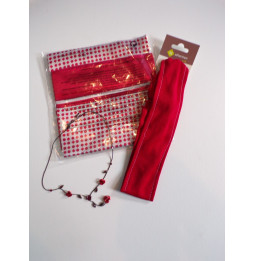 Lot foulard rouge et blanc, bandeau rouge et bijou fantaisie