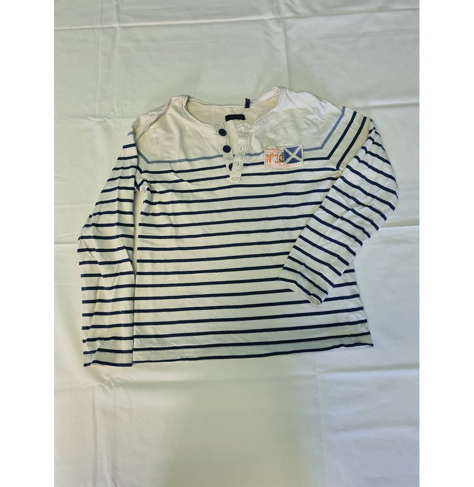 Maillot manches longues blanc rayure bleu