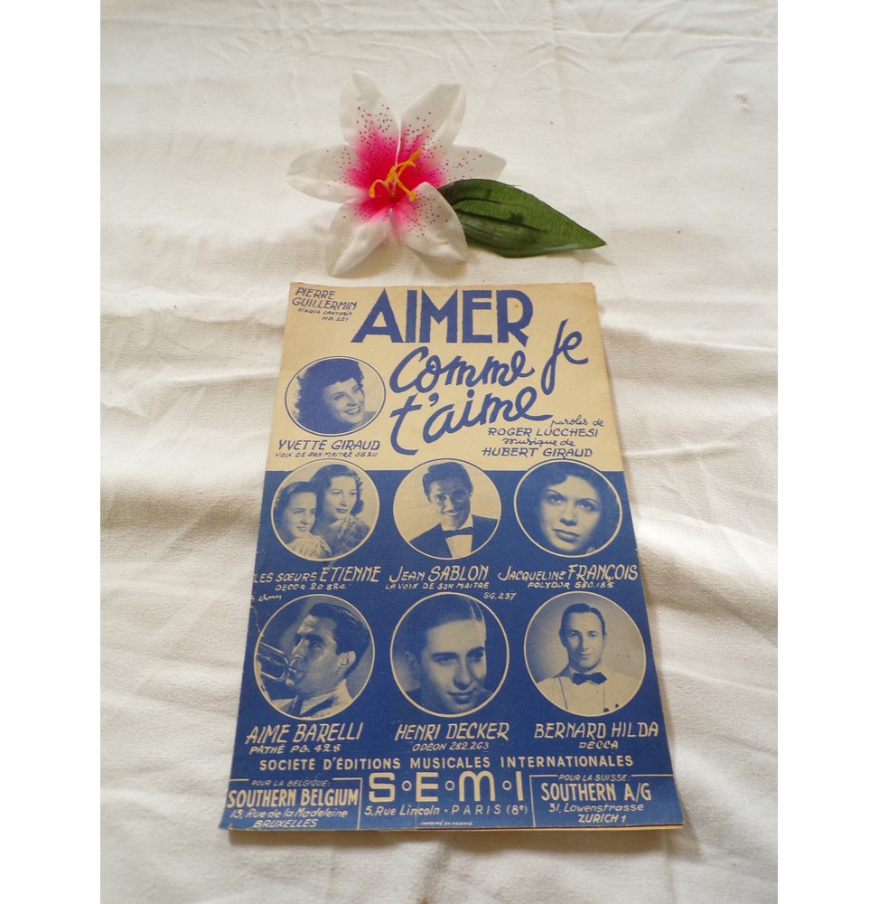 Partition "Aimer comme je t'aime"